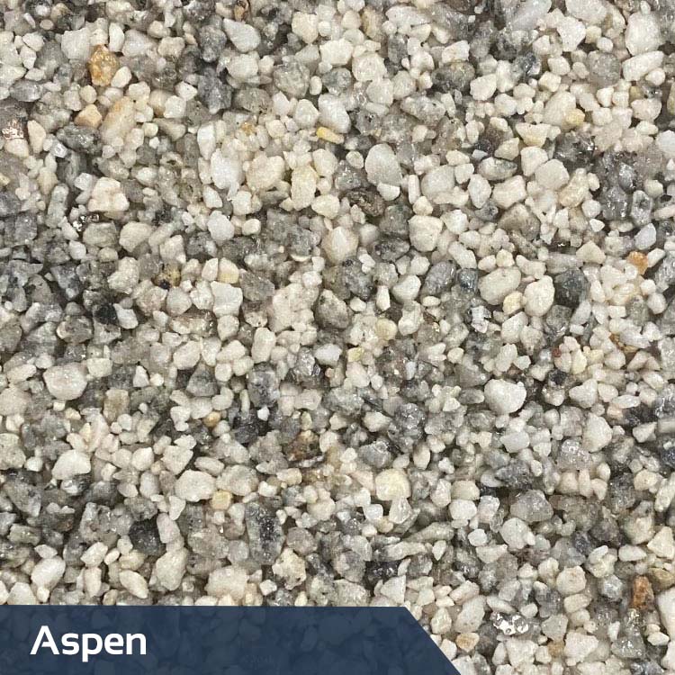 Aspen – 50% Nordic Grey 2-5mm, 25% Winter Quartz 2-5mm, 25% Winter Quartz 1-3mm